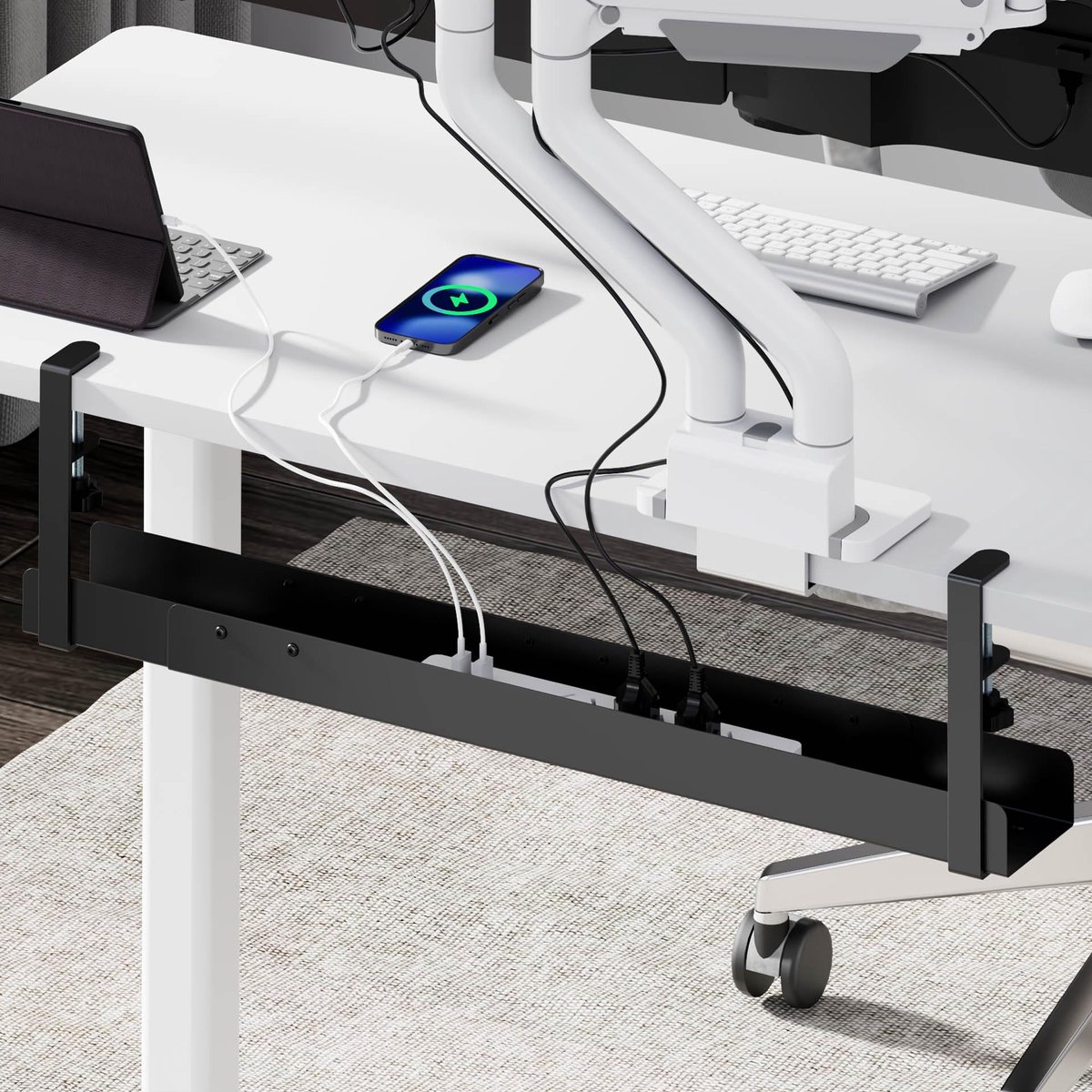 Kabelgoot bureau 800-1200 mm - uittrekbaar - zwart - eenvoudig kabelmanagement - ShopVlot