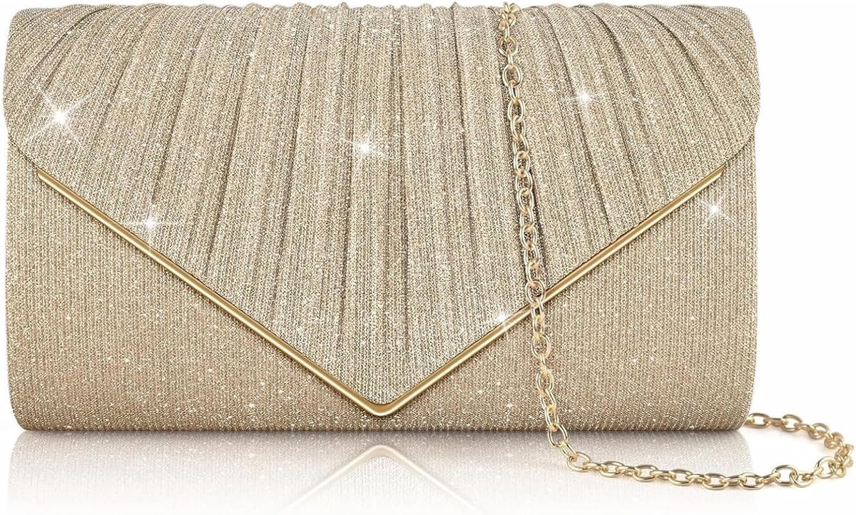 Elegante Shiny Clutch met Sequins, Handtas voor Avondjes Uit, Bruiloften en Feestjes in Champagnekleur