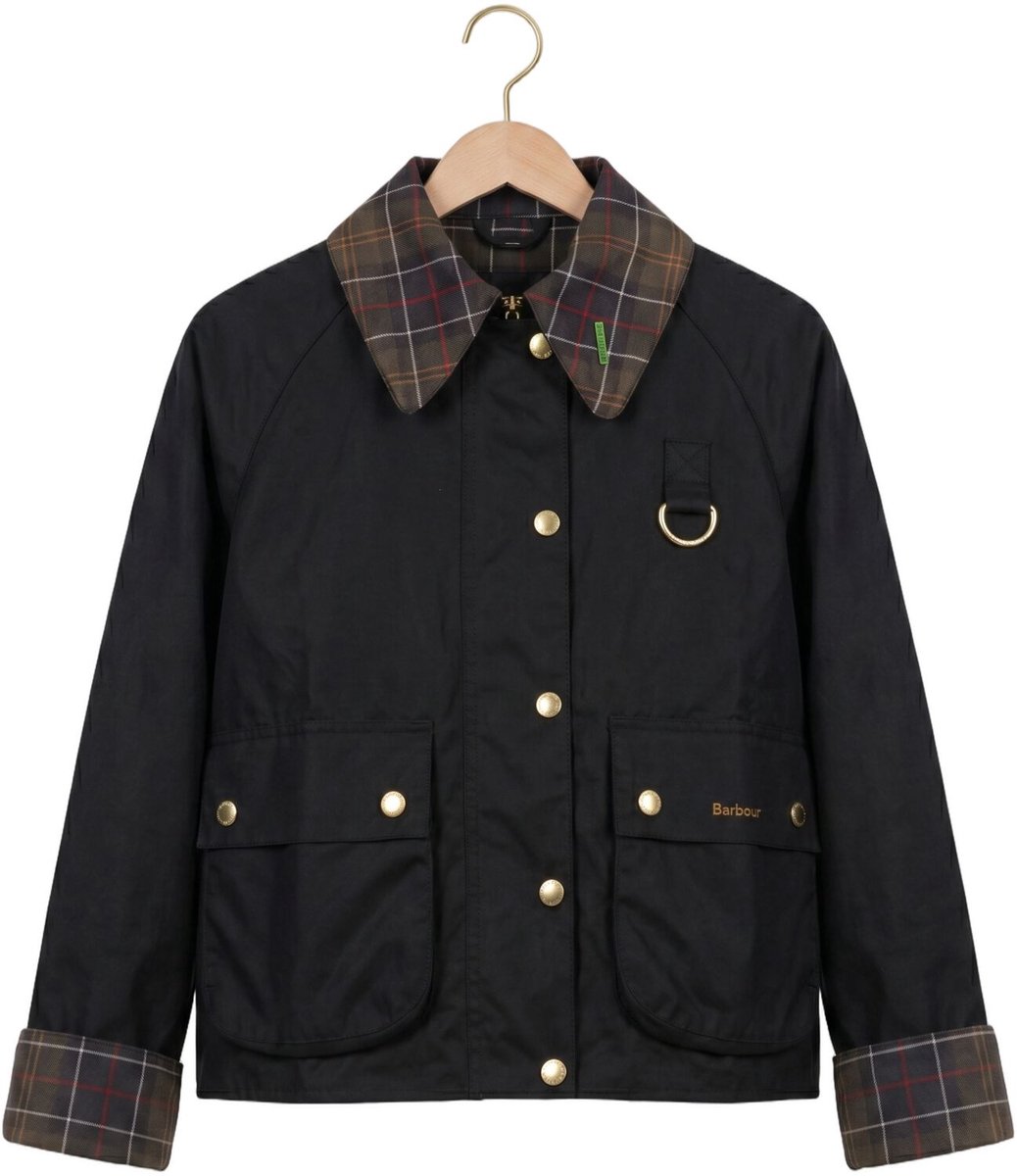 BARBOUR Icons Tartan Collar Spey Wax Jacket Jassen Dames - Winterjas - Zwart - Maat XS