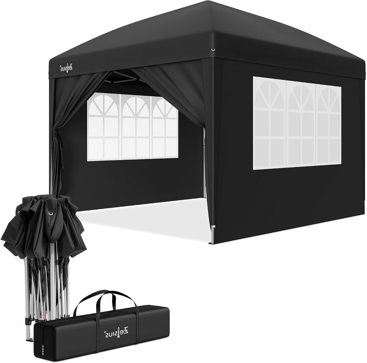 Opvouwbaar Paviljoen - Pop-up Tent - Feestelijke Bijeenkomst - Met Zijwanden - 3 x 3 Meter - Zwart