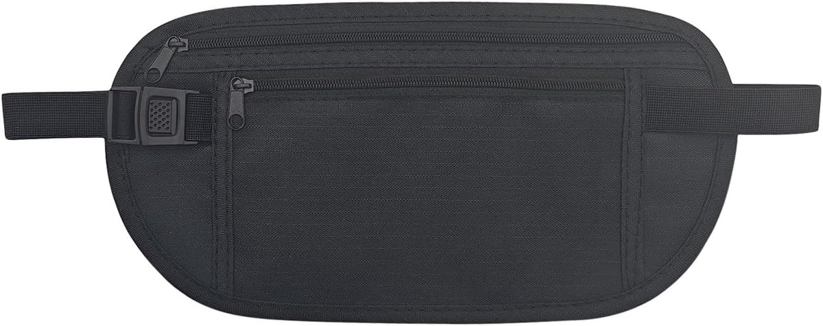 Nylon Heuptas en Borstas voor Dames en Heren, Verstevigd en Antidiefstal, Ideaal voor Hardlopen en Reizen, Zwart, 10 Inch Lengte, Verstelbare Gesp en Elastische Band