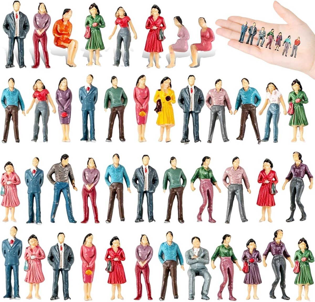 50 Stuks 1:50 HO Schaal Model Figuren, Miniatuur Mensen voor Diorama's, Landschapsprojecten en Creatieve DIY Klussen