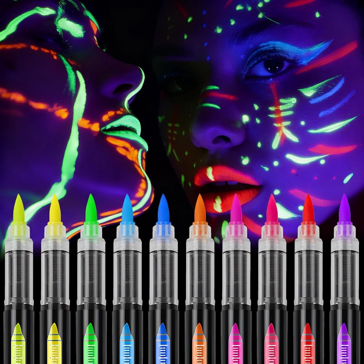 Kleurrijke UV Gezichtsverf voor Kinderen, Neon Make-up Set voor Feestjes, Veilig en Geschikt voor Verjaardagen, Halloween en Carnaval