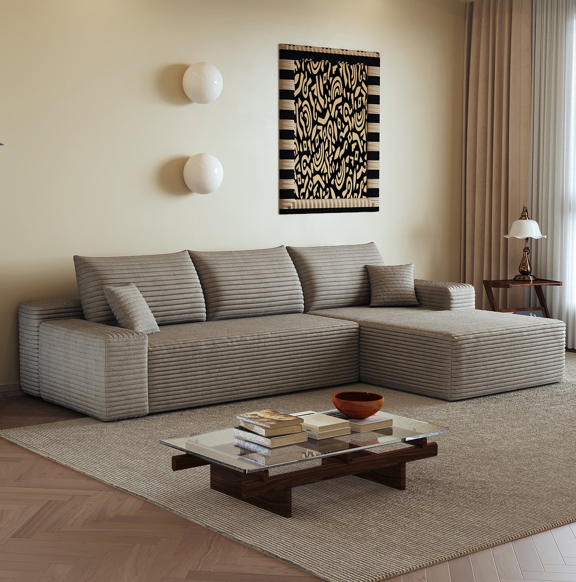 MODENUIT Hoekbank 270 cm - L-vormige Chaise Longue - 3-Zits Voor Woonkamer En Appartement - Stof - Camel