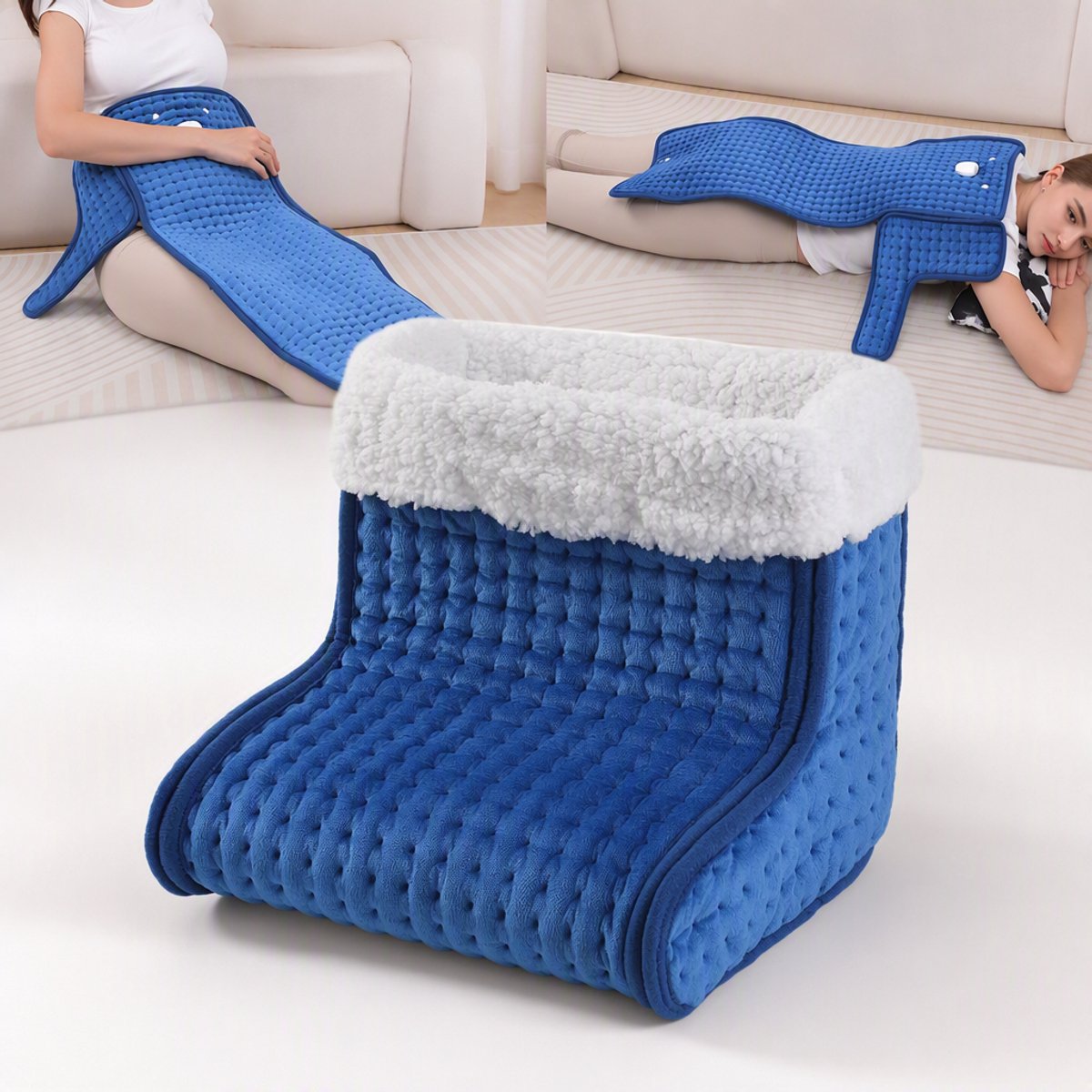 TEKROA® Elektrische Voetenwarmer - Elektrische Deken - 9 Warmtestanden - Voetenwarmer Electrisch met Timer - Wasbare Binnenvoeging - Multifunctioneel - Blauw