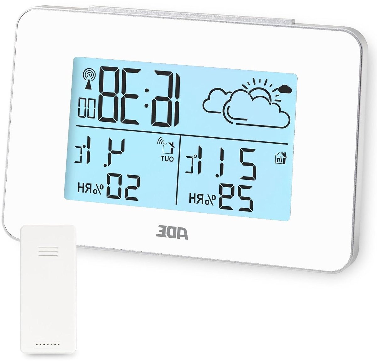 Weerstation met Sensor - Weercomputer Binnen Buiten - Weersvoorspelling Thuis - Geanimeerde Symbolen - 60m Bereik - Wit