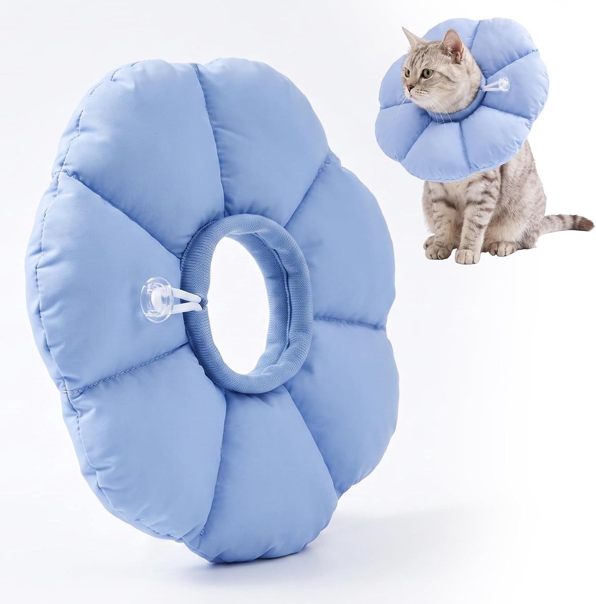 Verstelbare kattenhalsband voor postoperatief herstel, zacht nylon, waterdicht en comfortabel, maat M, anti-likken en hygiëne.