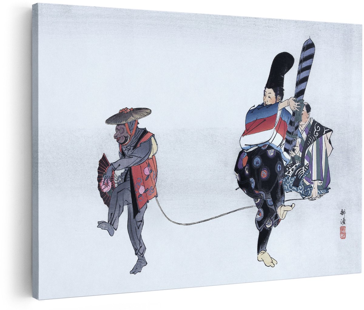 Artaza Canvas Schilderij Japanse Dansers - 150x100 cm - Groot - Wanddecoratie Vintage - Muurdecoratie Aziatisch - Decoratie Traditionele Kostuums