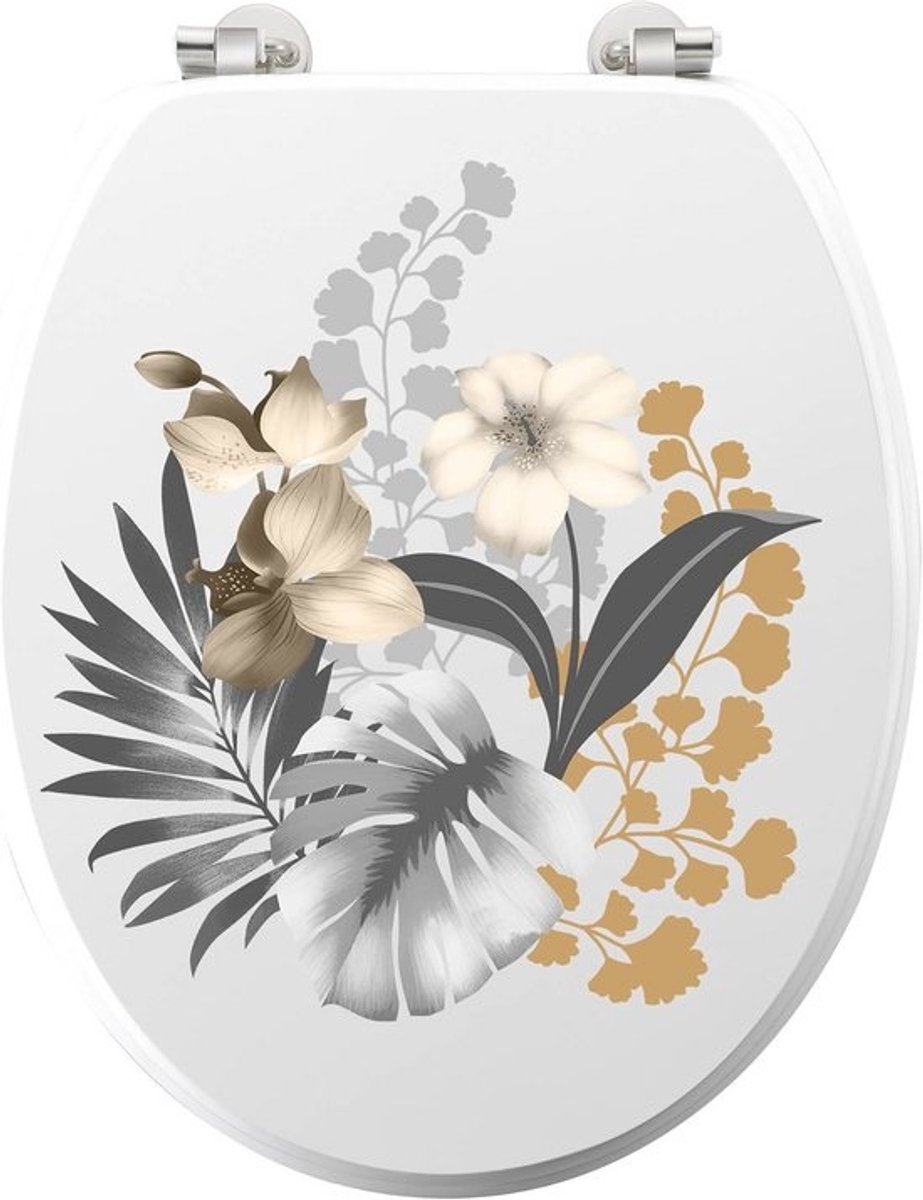 Witte WC-bril met scharnieren van metaal (37,5 x 46 cm)