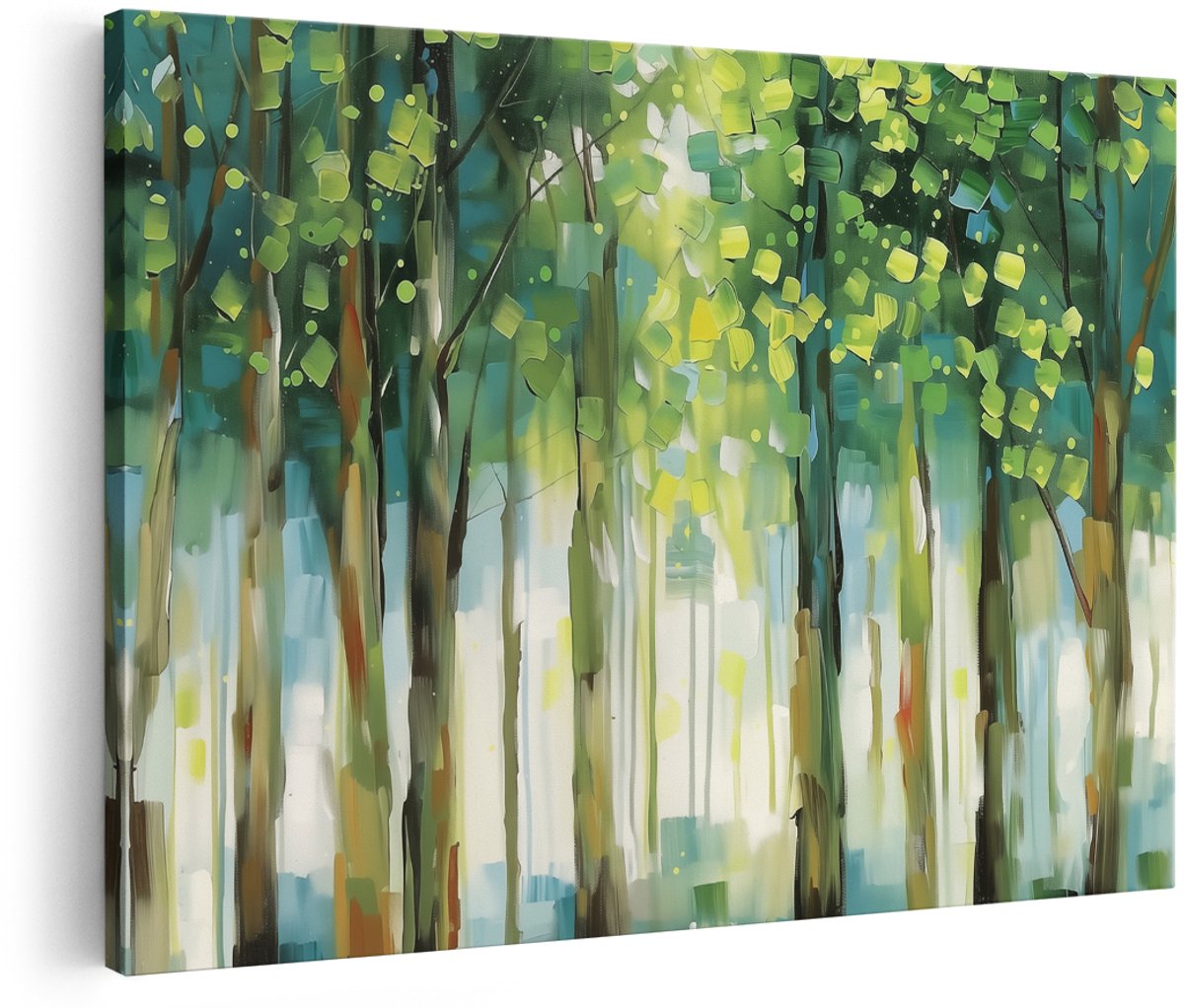 Artaza Canvas Schilderij Groene Bomen in het Bos - Landschap - 150x100 cm - Groot - Wanddecoratie Woonkamer - Schilderijen - Muurdecoratie