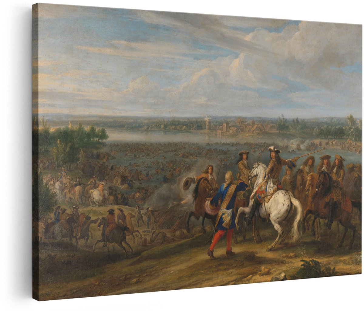 Artaza Canvas Schilderij Lodewijk XIV trekt bij Lobith Nederland binnen - Adam Frans van der Meulen - 150x100 cm - Groot - Kunst - Wanddecoratie