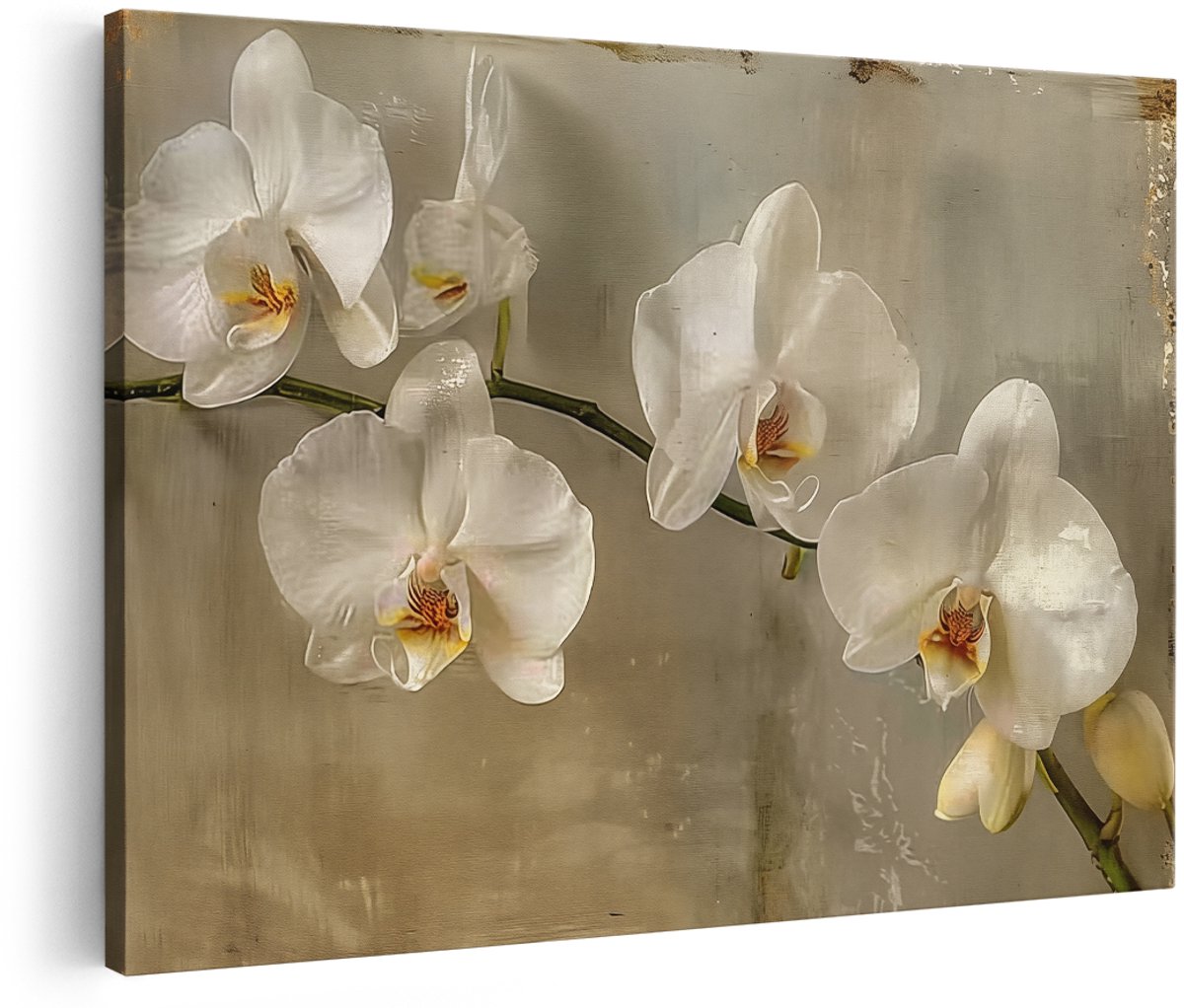 Artaza Canvas Schilderij Witte Orchideeën op een Tak - Bloemen - 150x100 cm - Groot - Wanddecoratie Woonkamer - Schilderijen - Muurdecoratie