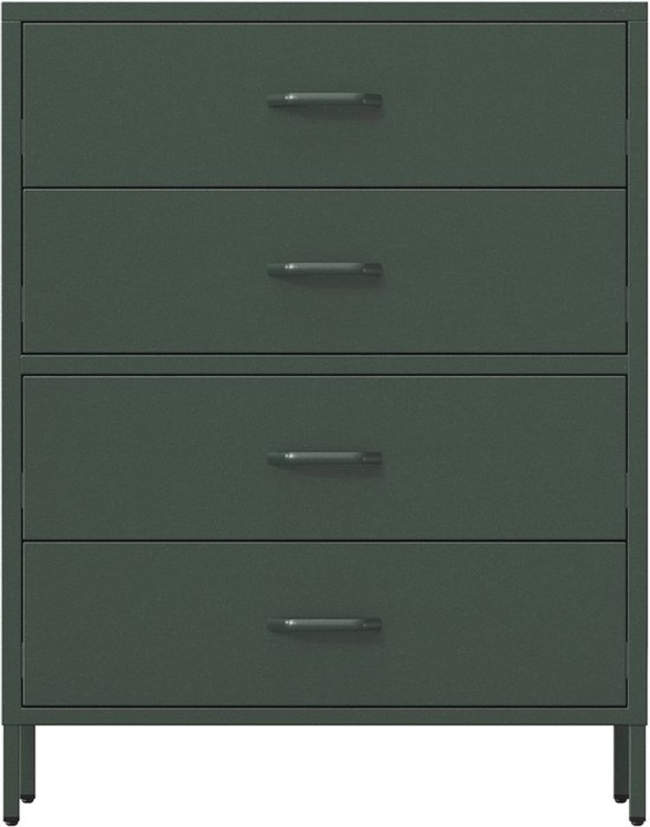 Metalen Opbergkast met 4 Lades - Industriële Stijl | Ladekast voor Slaapkamer, Woonkamer en Kinderkamer | 80 x 101,5 x 40 cm | Flessengroen