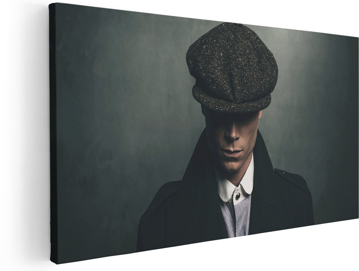 Artaza Canvas Schilderij Engelse Gangster Met Een Pet Uit Jaren 1920 - 140x70 cm - Groot - Wanddecoratie Woonkamer - Schilderijen - Muurdecoratie