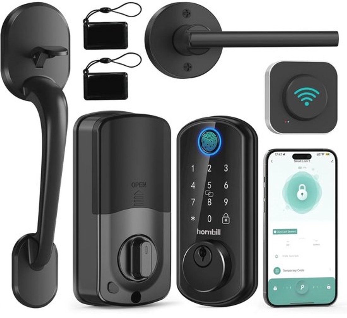 Slimme WiFi voordeurslot - Vingerafdruk, Digitaal Toetsenbord en APP Afstandsbediening - Zwart