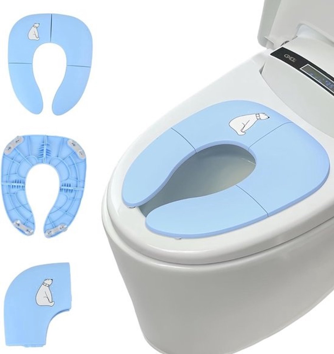 Vouwbare Toiletzitting voor Kinderen, Blauw, Draagbaar voor Reizen met 8 Veiligheidssuikers, Antislip en Makkelijk Schoon te Maken