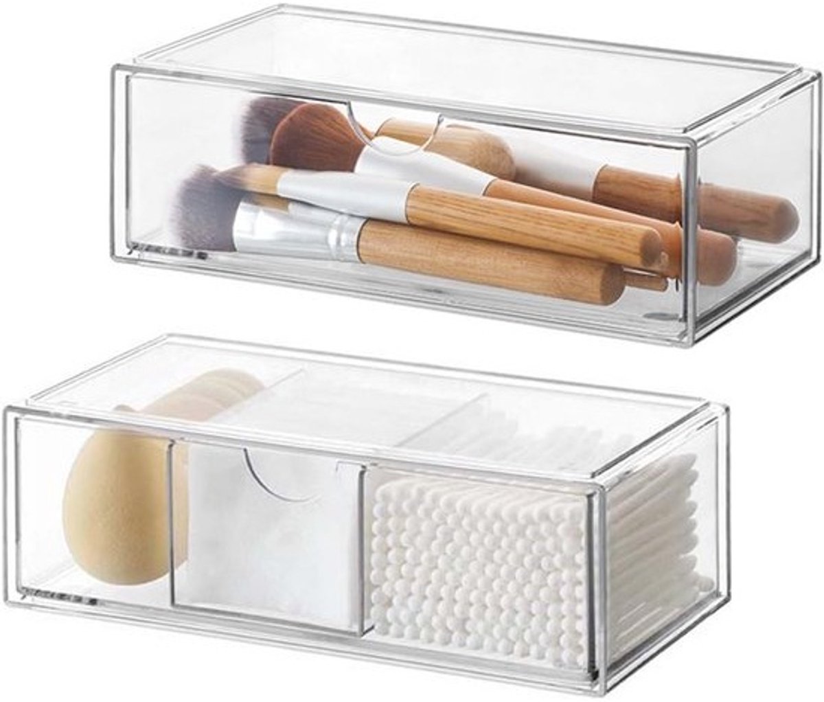 Cosmetic Organiser Set van 2 - Acryl Lade voor Make-up Opslag - Stapelbaar en Transparant