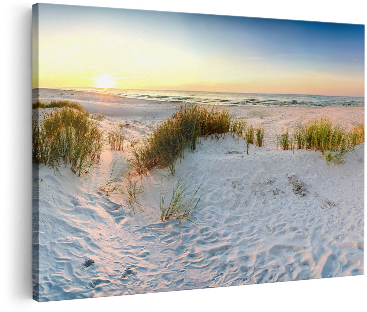 Artaza Canvas Schilderij Strand En Duinen Tijdens Zonsondergang - 150x100 cm - Groot - Wanddecoratie Woonkamer - Schilderijen - Muurdecoratie