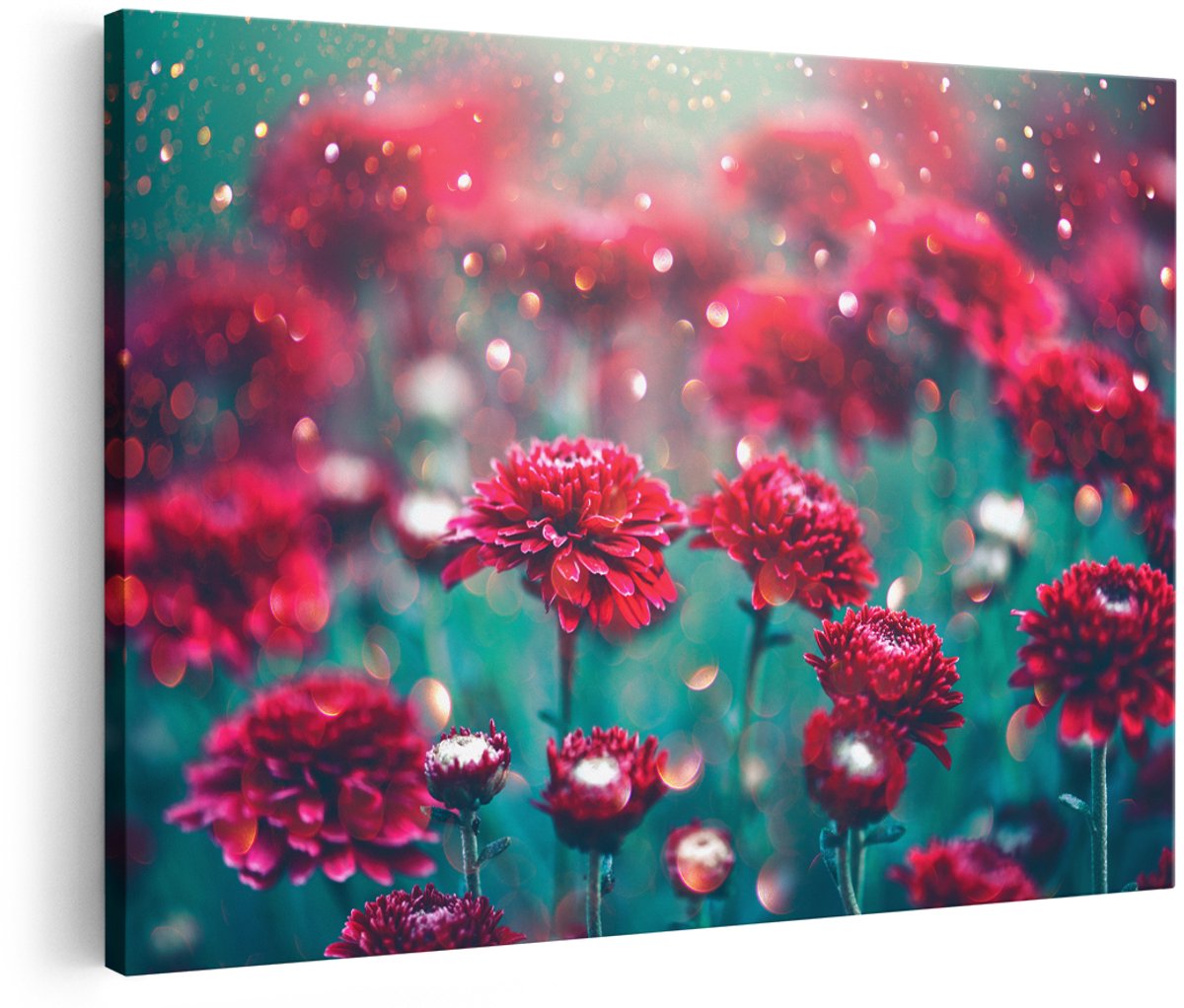 Artaza Canvas Schilderij Rode Bloemen - 150x100 cm - Groot - Foto Op Canvas - Wanddecoratie Woonkamer