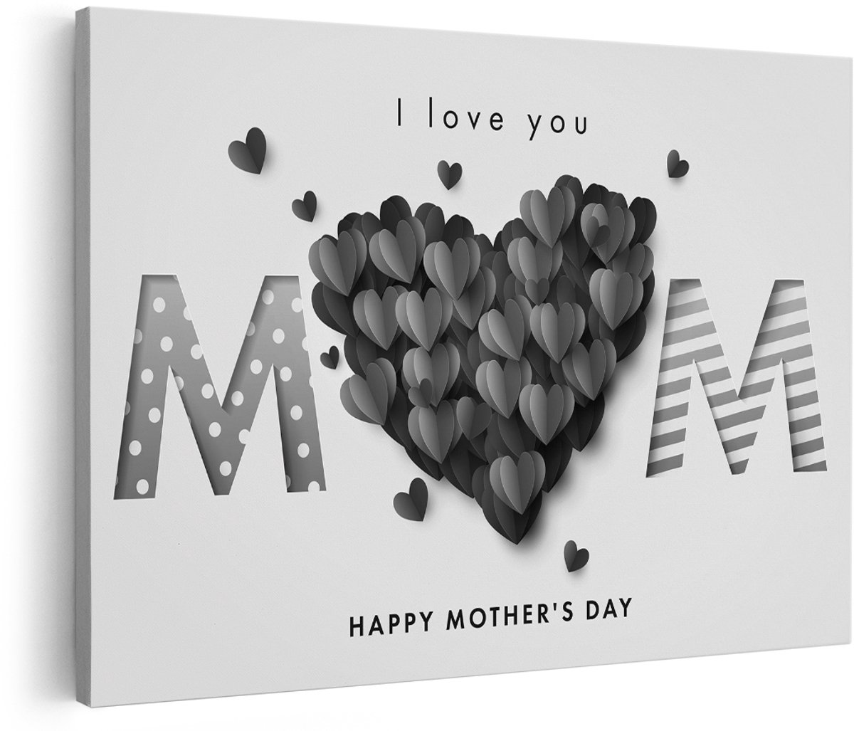 Artaza Canvas Schilderij I love you mom - Moedersdag - Mama - Zwart Wit - 150x100 cm - Groot - Foto Op Canvas - Wanddecoratie