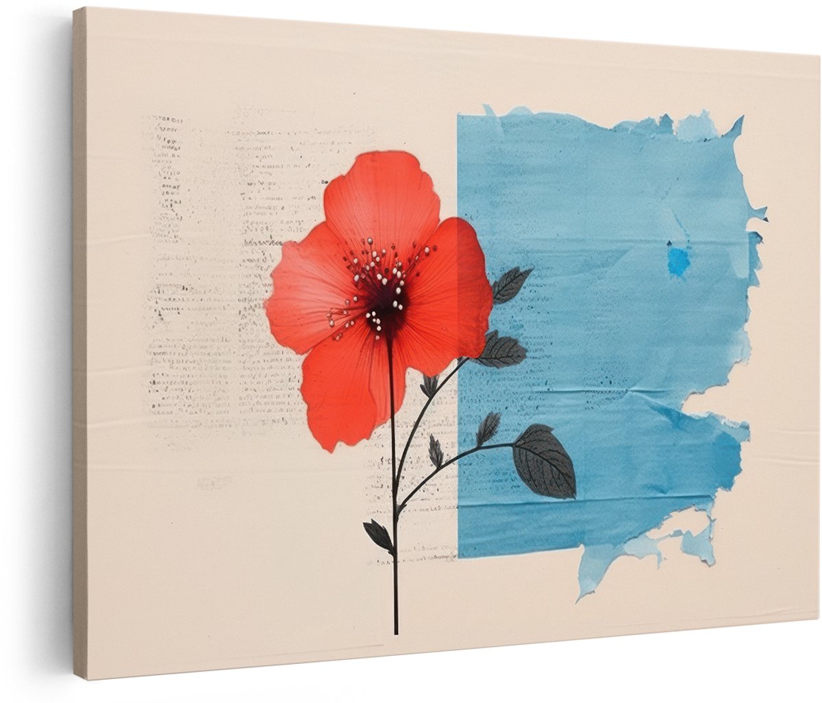 Artaza Canvas Schilderij Rode Bloem - 150x100 cm - Groot - Wanddecoratie Abstract - Muurdecoratie Bloemen - Decoratie Woonkamer Vintage
