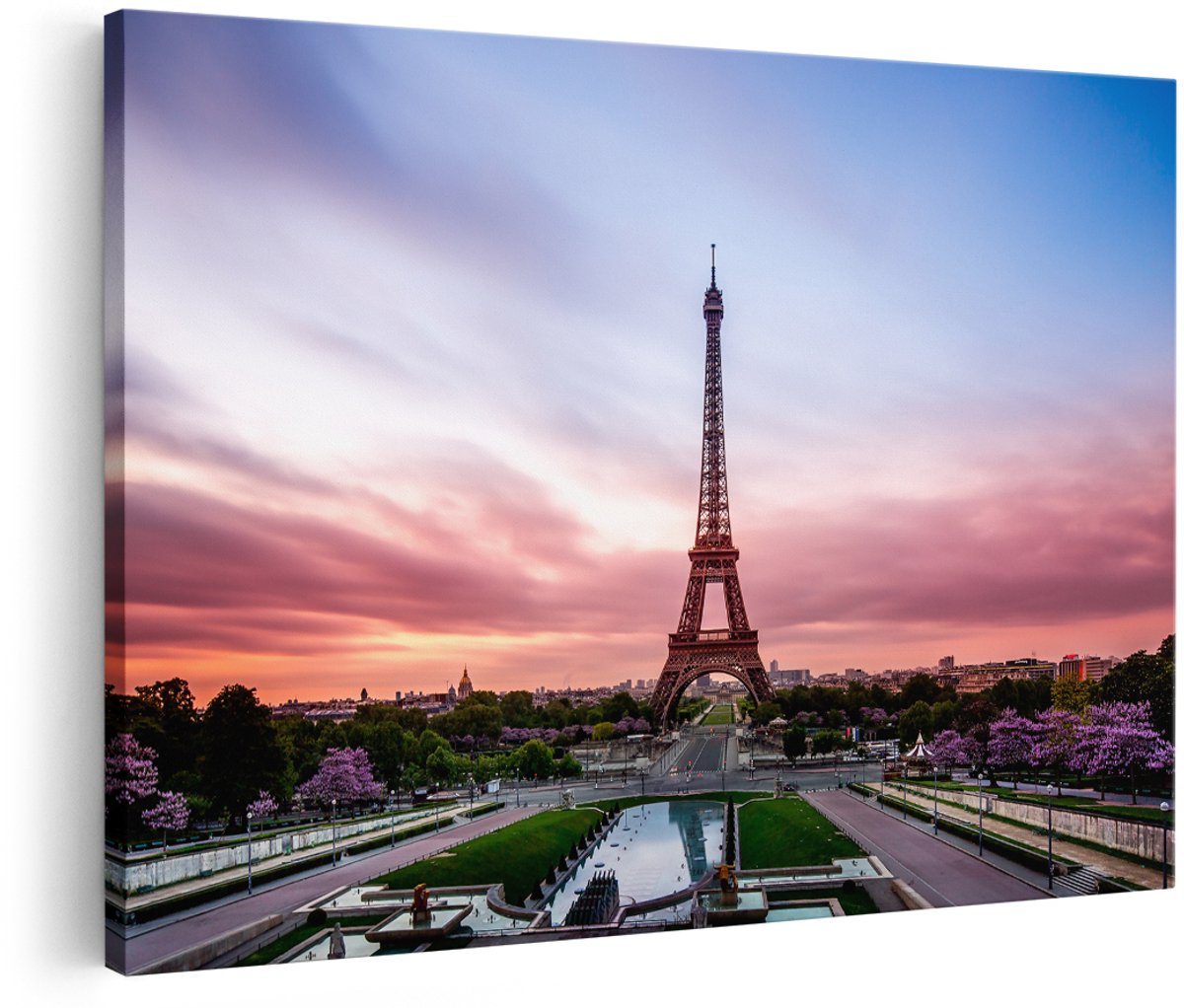 Artaza Canvas Schilderij Eiffeltoren In Parijs Met Kleurrijke Hemel - 150x100 cm - Groot - Foto Op Canvas - Wanddecoratie Woonkamer