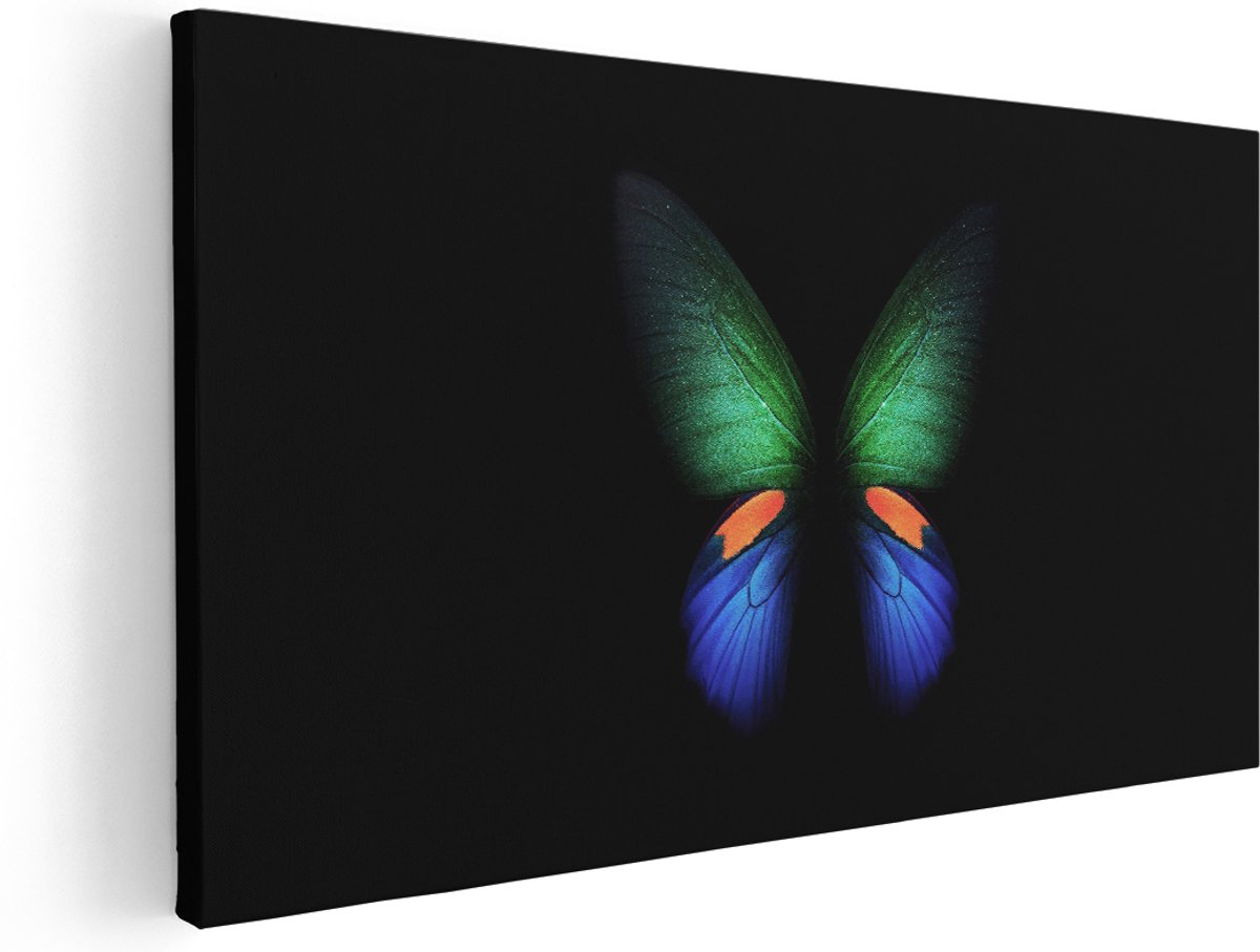 Artaza Canvas Schilderij Abstract - 140x70 cm - Groot - Wanddecoratie Vlindervleugels - Muurdecoratie Dieren - Kamer Accessoires Groen - Zwart