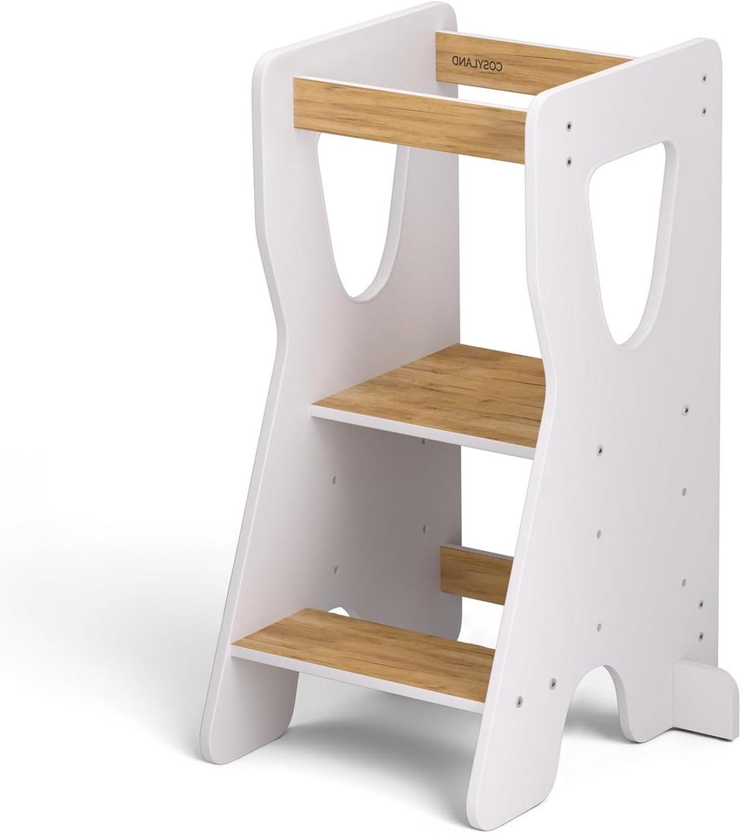 Houten Leertoren - Kinderkrukje Stabiliteit - Zelfstandig Leren - 3 Verstelbare Hoogtes - 85 x 54 cm - Naturel Wit