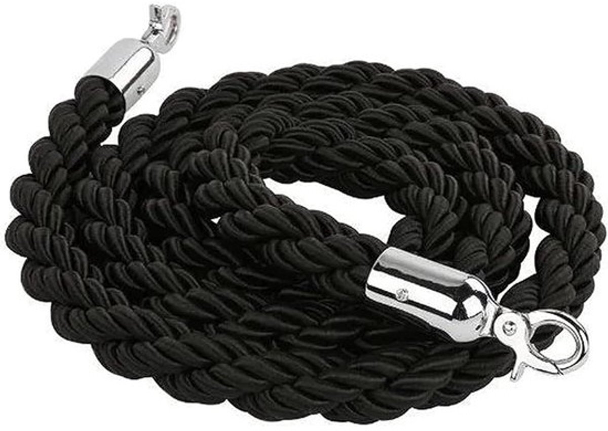 Afzet Touw - Afscheidingslijn - Wachtrij Beheer - Duurzaam Gevlochten Nylon - 3 Meter Lengte - Zwart Met Zilver