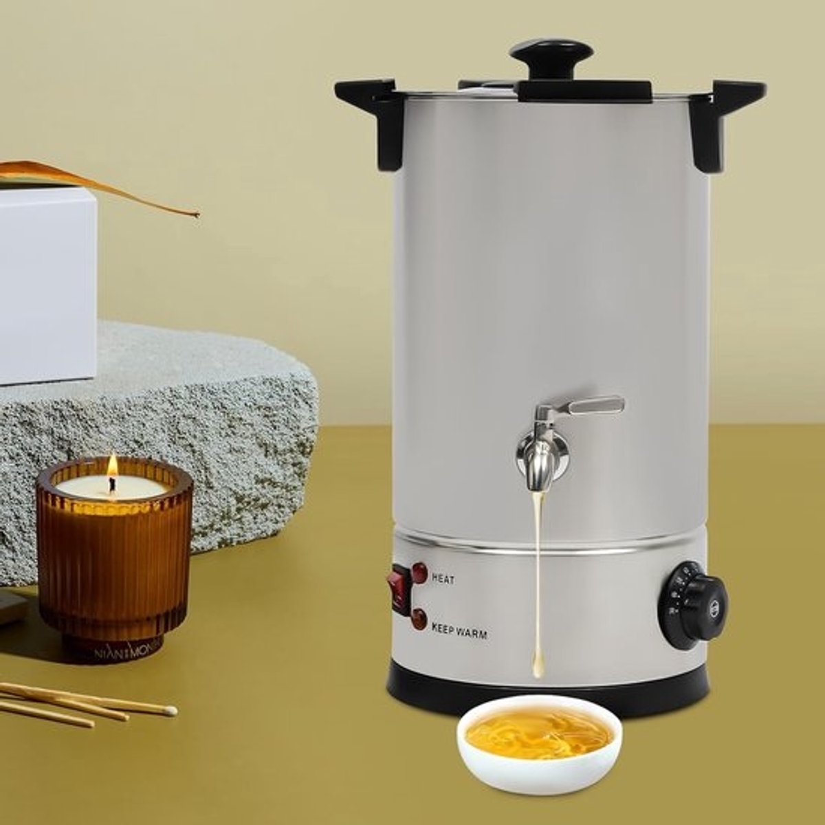 Elektrische Smelter - Kaarsenwas Pot - Zelf Kaarsen Maken - Temperatuur Controle - 10 Liter Capaciteit - Zilver Wit