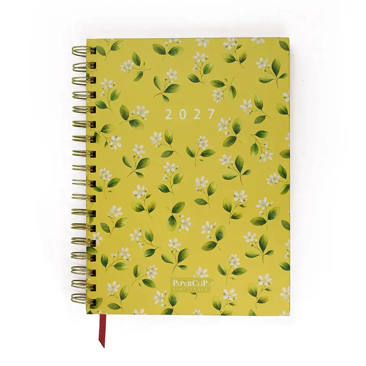 Bureau Agenda White Flowers Pattern 2027 – Paperclip