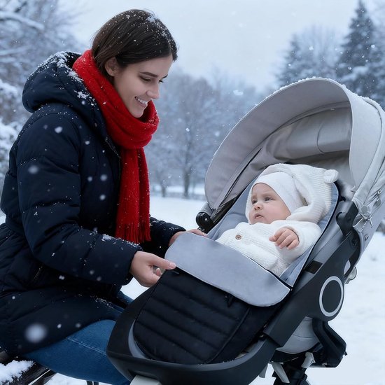 Voetenzak Kinderwagen - Babyschaal Voetzak - Warm Blijven - Universele Pasvorm - 90 x 33 cm - Zwart — afbeelding 3