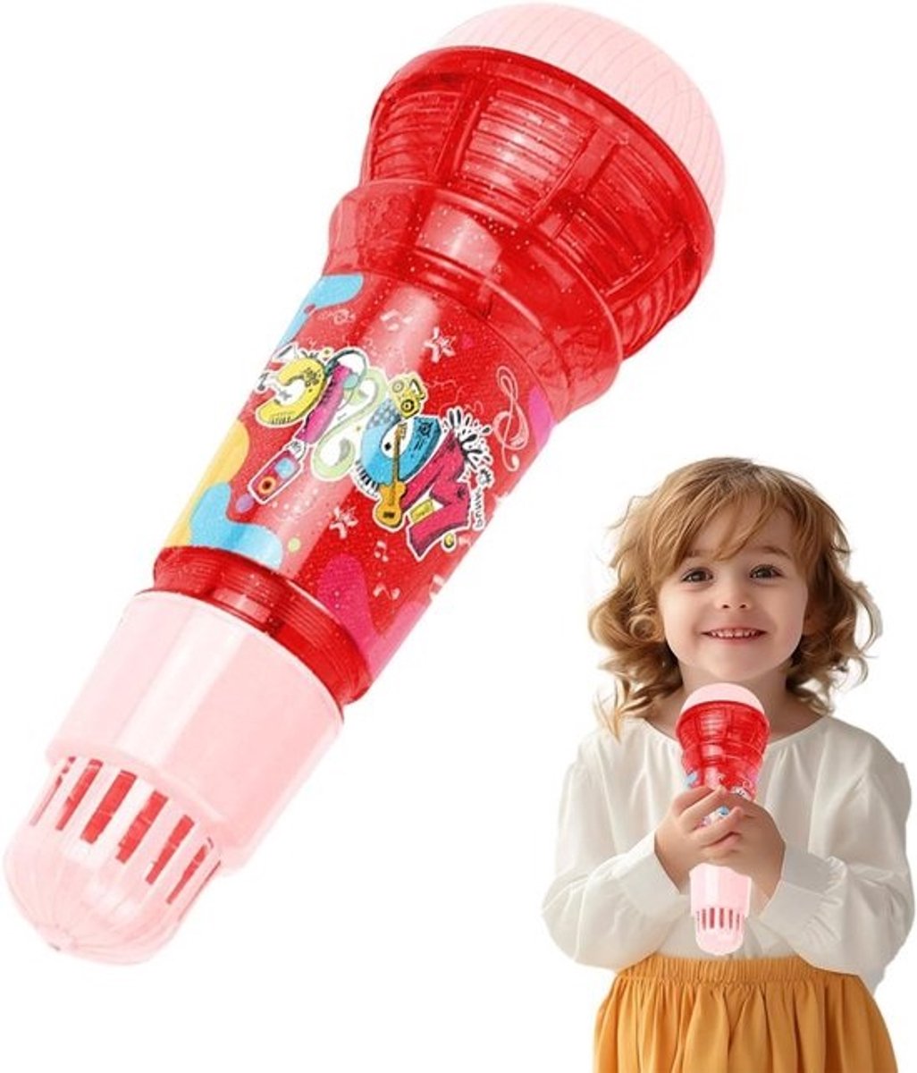 Kindermicrofoon Speelgoed - Echo microfoon - Zingen en Plezier - Geen batterijen nodig - 24 cm - Rood