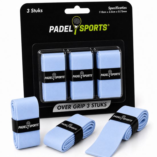 Padel Sports® Padel grip Lichtblauw - Zomer grip - Padelgrips - Helpt tegen zweethanden! - Grip - Overgrip - Griptape - Padel - Racket grip - Padel grip - Dry - tape - Overgrip padel - Padel grips - 3 stuks Padel Sports® Padel grip Lichtblauw - Zomer grip - Padelgrips - Helpt tegen zweethanden! - Grip - Overgrip - Griptape - Padel - Racket grip - Padel grip - Dry - tape - Overgrip padel - Padel grips - 3 stuks