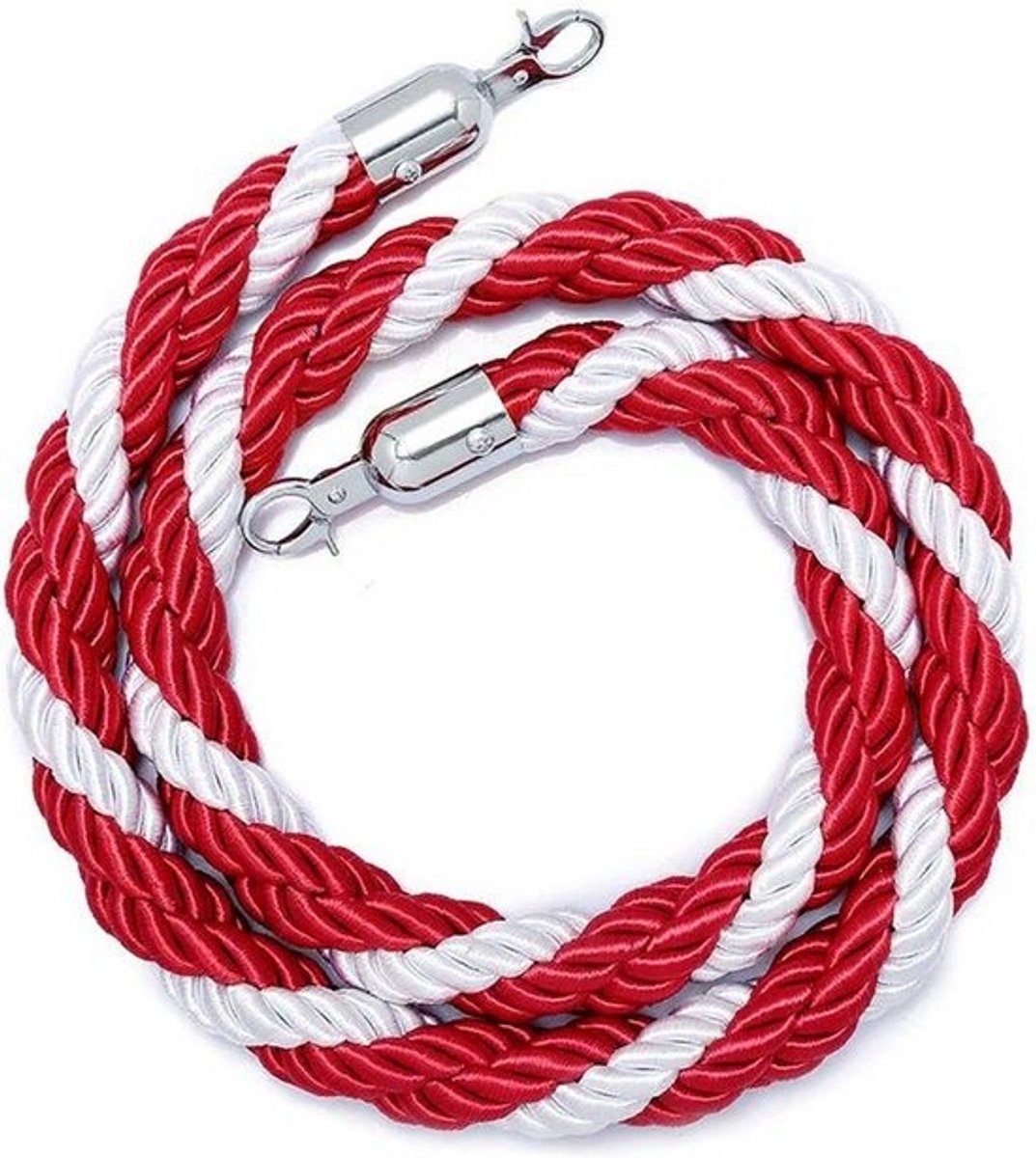 Afzetkoord Rood-Wit - Veiligheidstouw Barrière - Crowd Control - Verzilverde Haak - 25 Meter - Rood Wit