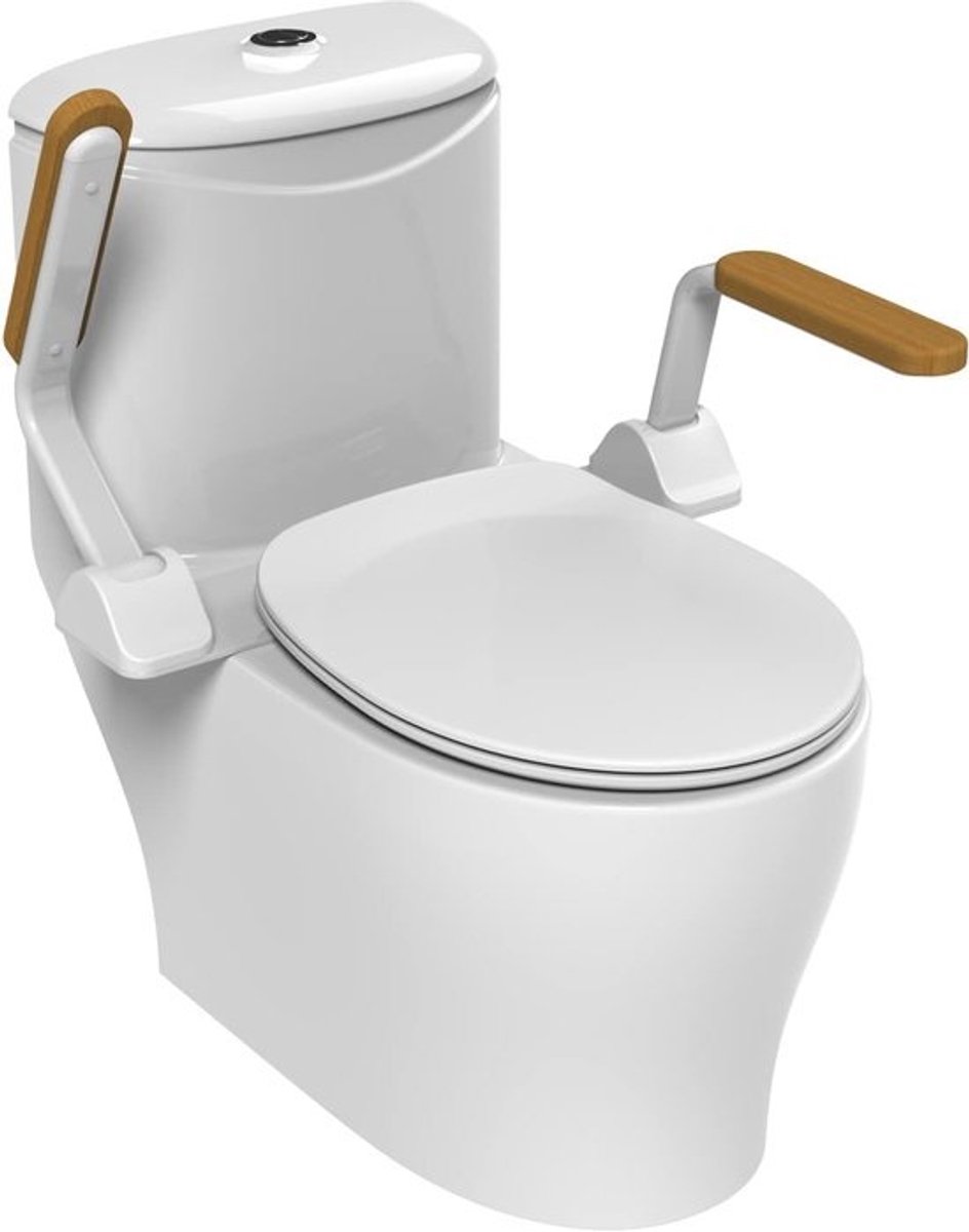 Toilet Veiligheidsrails - Opvouwbare Toiletbril - Veiligheid Thuis - Robuuste Steun Zonder Boren - 57x57cm - Houtkleur