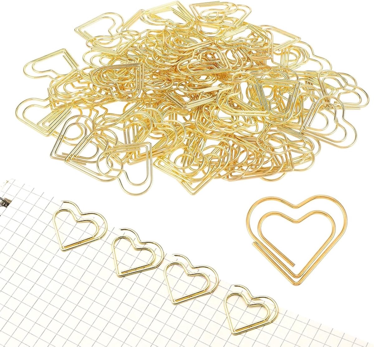 Gouden Hart Paperclips, Grote Decoratieve Clips voor Bruiloften, Postkaarten en Kantoorbenodigdheden, Verpakking van 100 Stuks