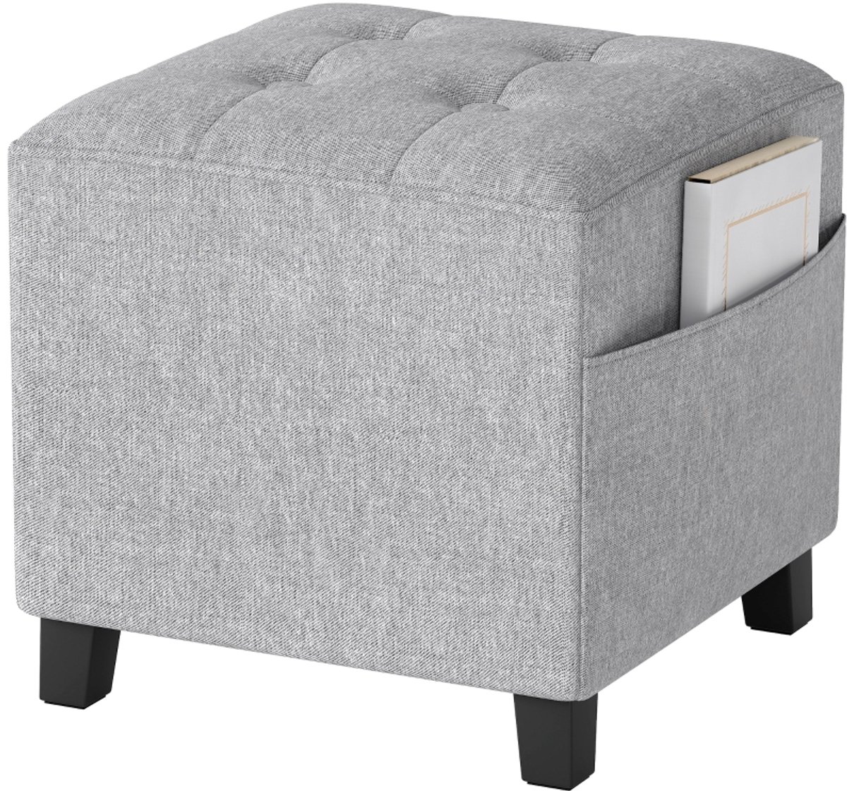Kruk 35x35x35 cm Lichtgrijs Houten onderstel Schoenbankje Voetenbankje Met opbergtas Minimalistisch design Stevig en duurzaam Compact ontwerp Praktisch en mooi Geschikt voor woonkamer slaapkamer hal
