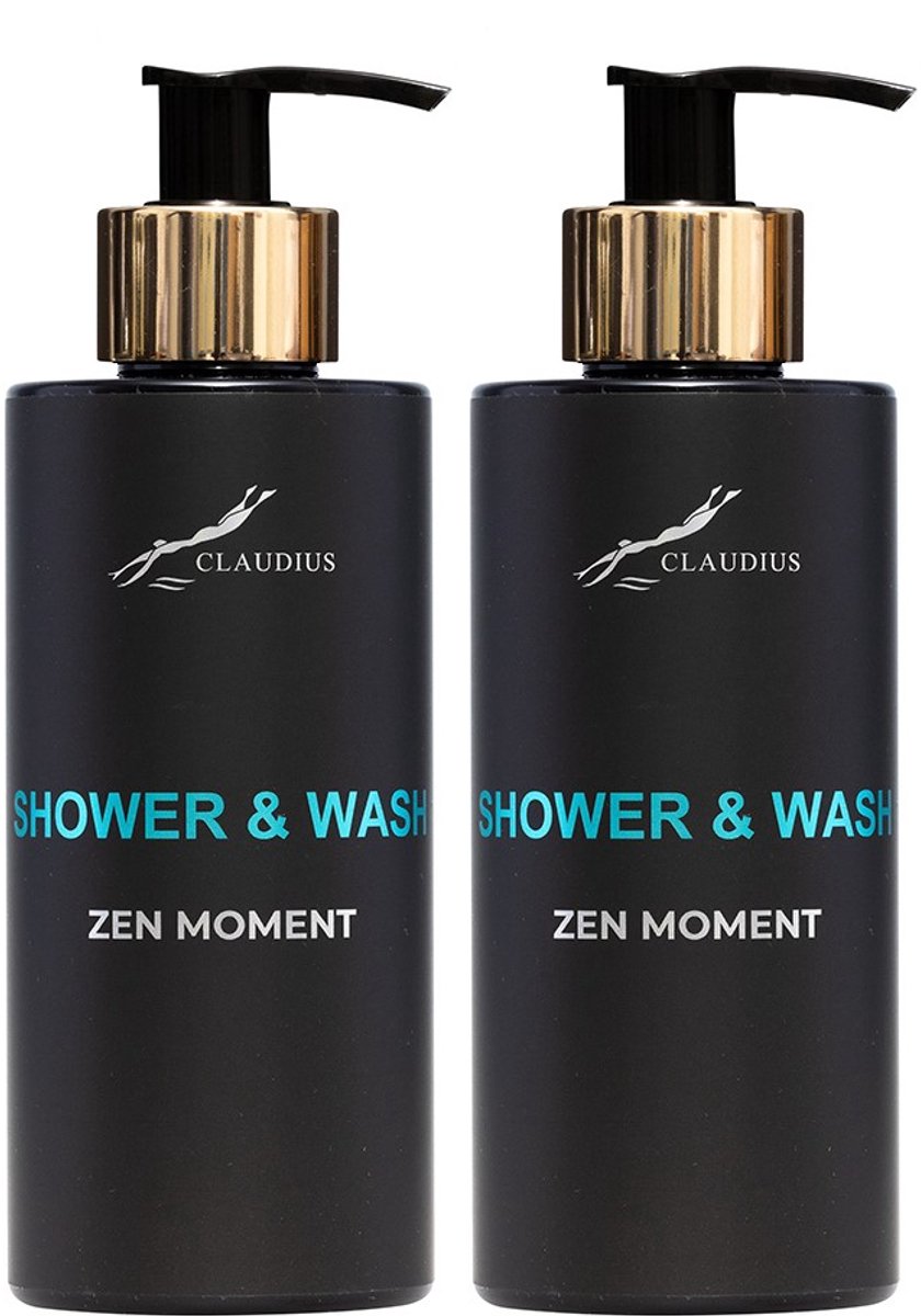 Shower & Wash Zen Moment 300 ml - met gouden pomp - zwarte fles - set van 2 stuks - Voordeelverpakking