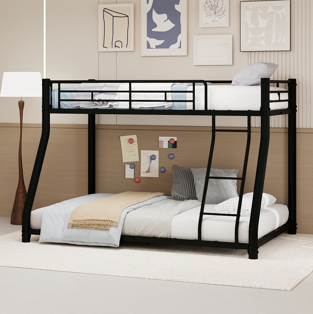 Stapelbed – Met Ladder En Volledige Valbeveiliging – 196,6 X 146,6 X 139 Cm – Metaal – Zwart