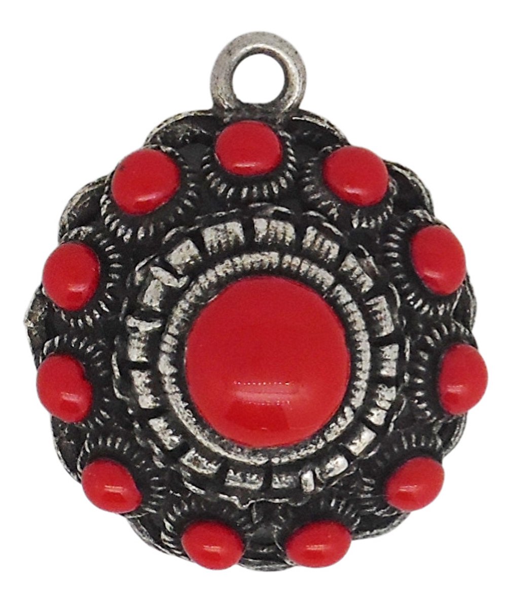 Zeeuws Meisje - Rode emaille bolle zeeuwse knop hanger