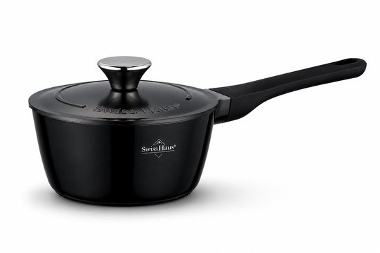 Swiss Haus® ZSP16B Steelpan Inductie - Ø 16 cm / 1.3 Liter - PFAS Vrij - Sauspan Met Deksel - Keramische Sapphire™ Antiaanbaklaag - Steelpannen Voor Alle Warmtebronnen - Zwart