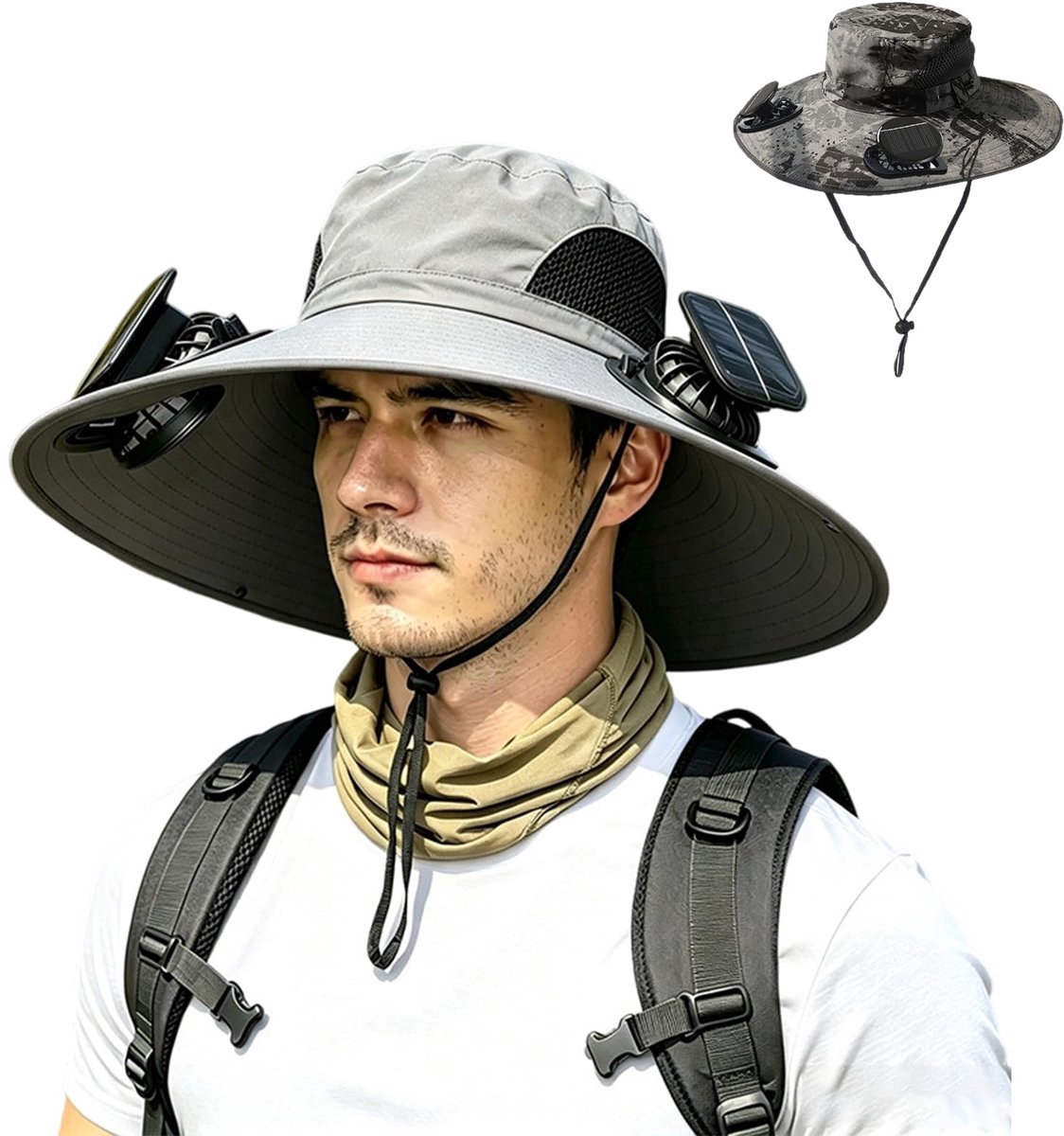 Casalora® Zonnehoed Met 2 Solar Ventilatoren – Brede Rand Bucket Hat Met UPF 50+ UV Bescherming – Zonnehoed Met Ingebouwde Ventilator Voor Heren & Dames – Ideaal Voor Vissen, Strand En Outdoor Activiteiten