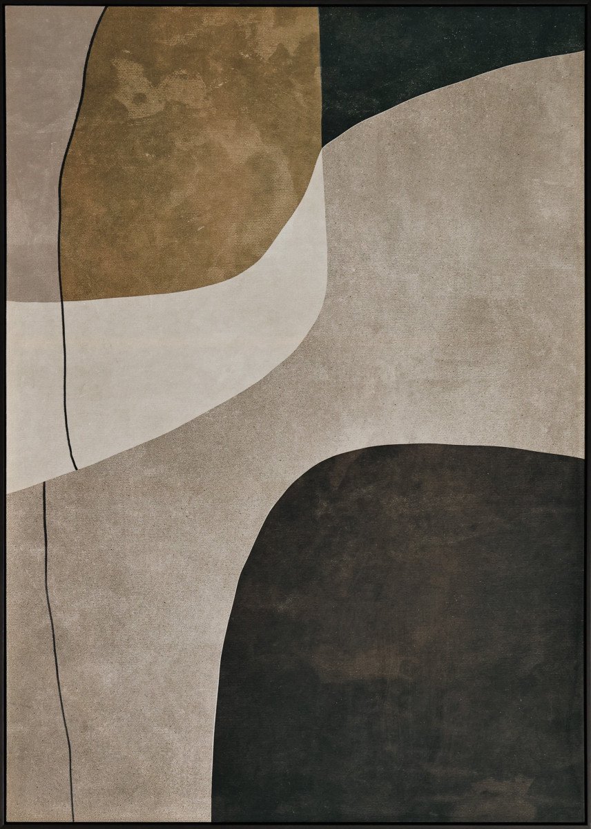 Ter Halle - Handgeschilderd Schilderij - Wanddecoratie - Abstracte Vlakken - Beige - Zwart - Bruin - Goud - 80x120cm