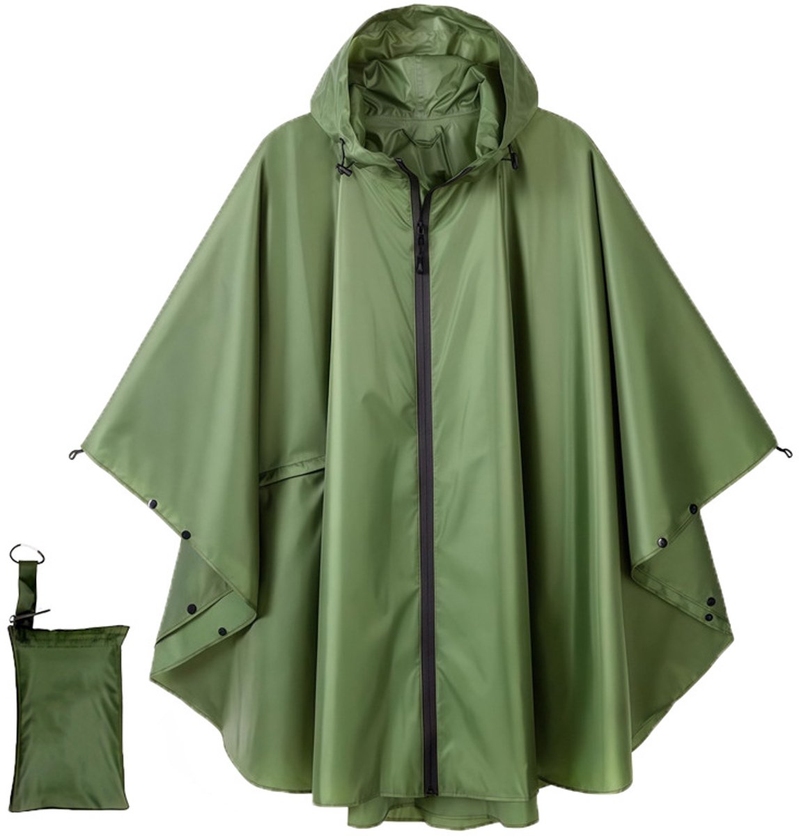 YAGXIG 3-in-1 regenponcho - met zakken - unisex volwassenenmaat - legergroen - waterdichte rits - 240T polyester taft PU-stof