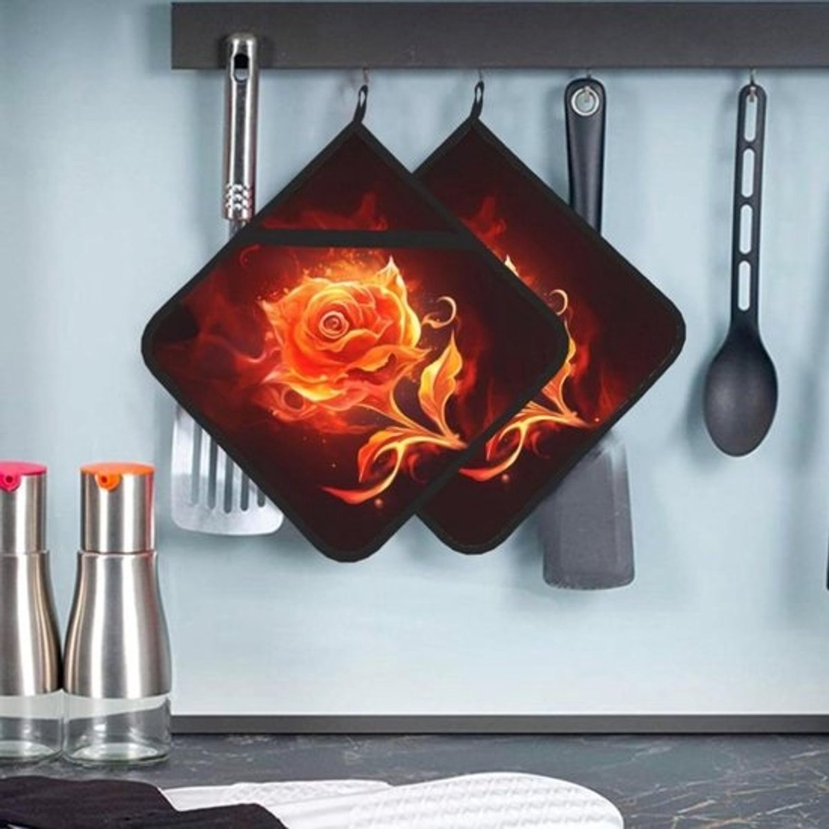 Pannenlappen met zak - Ovenwanten Onderzetter - Veilig koken - Hittebestendig polyester - 20 x 20 cm - Zwart