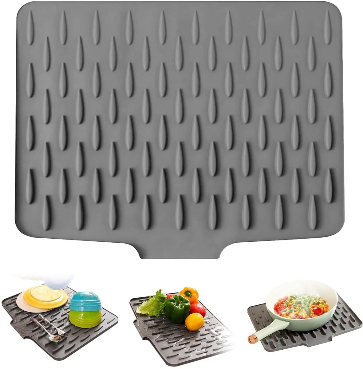 2 Stuks Siliconen Afdruipmat-Keukenmat-Hittebestendige Onderzetter-Verdikte Afdruipmat-Donkergrijs-40×32,5 cm