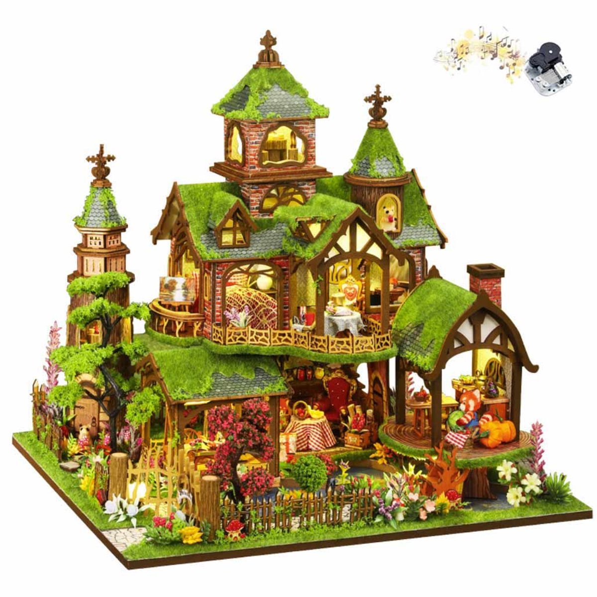 Meedeer Premium Miniatuur bouwpakket-Miniatuur poppenhuis-Fantastisch bos-Met muziekdoos en LED-Houten modelbouw-DIY huis model-Voor 14+