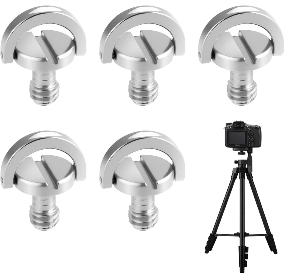 Set van 5 D-ring schroeven 1/4 inch voor camera's, roestvrijstalen statiefschroeven, universele schroeven voor digitale SLR-camera's en snelkoppelingsplaten