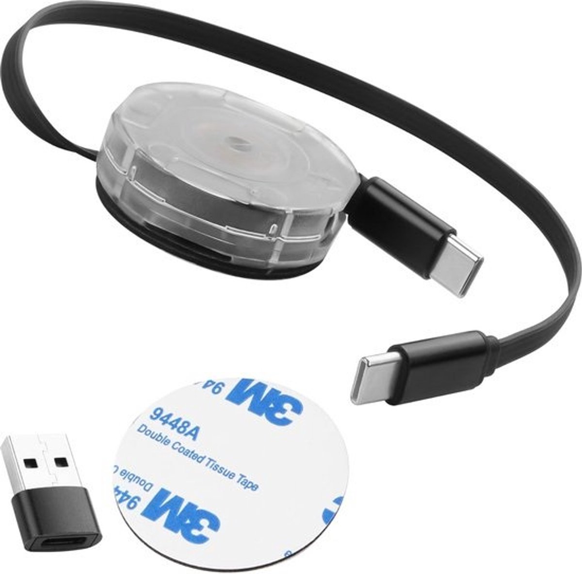 Intrekbare USB C naar USB C kabel 60W met USB A-adapter 1M